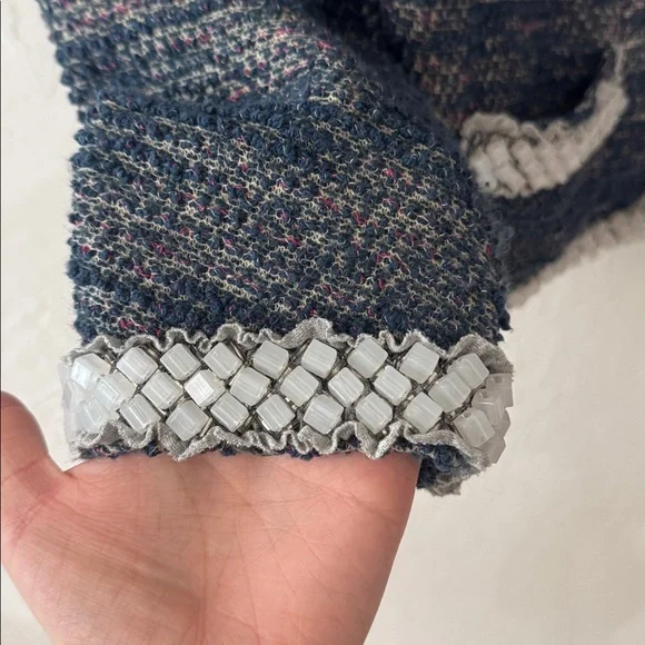 Anthropologie Isani Women’s Embellished Tweed Jacket Blazer Navy Medium - Picture 3 of 6